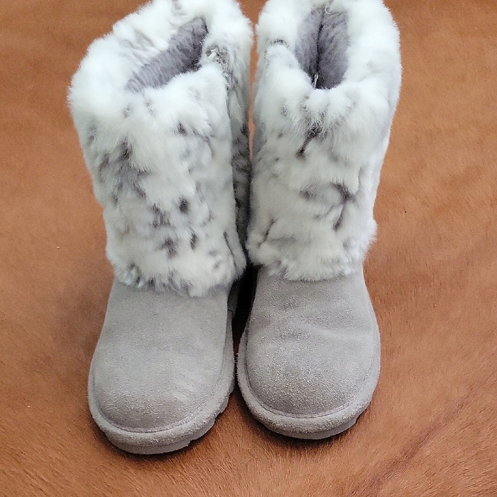 BearPaw Gray and White Kids Boots